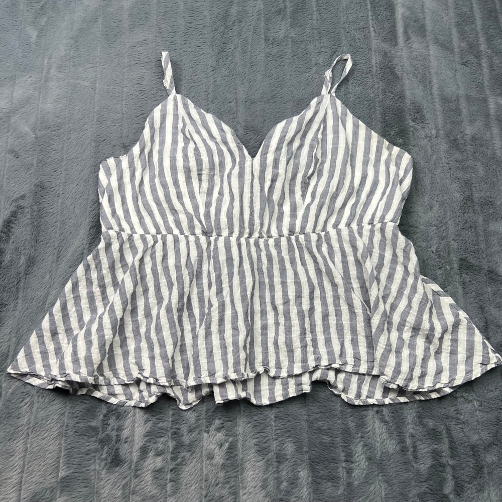 Torrid Womens Size 2 Blue White Striped Peplum Cami Smocked V-Neck Tank Top
